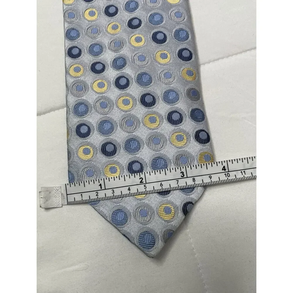 City of London Men’s Silk Tie Gray Blue Yellow Geometric Circle Made USA 59”